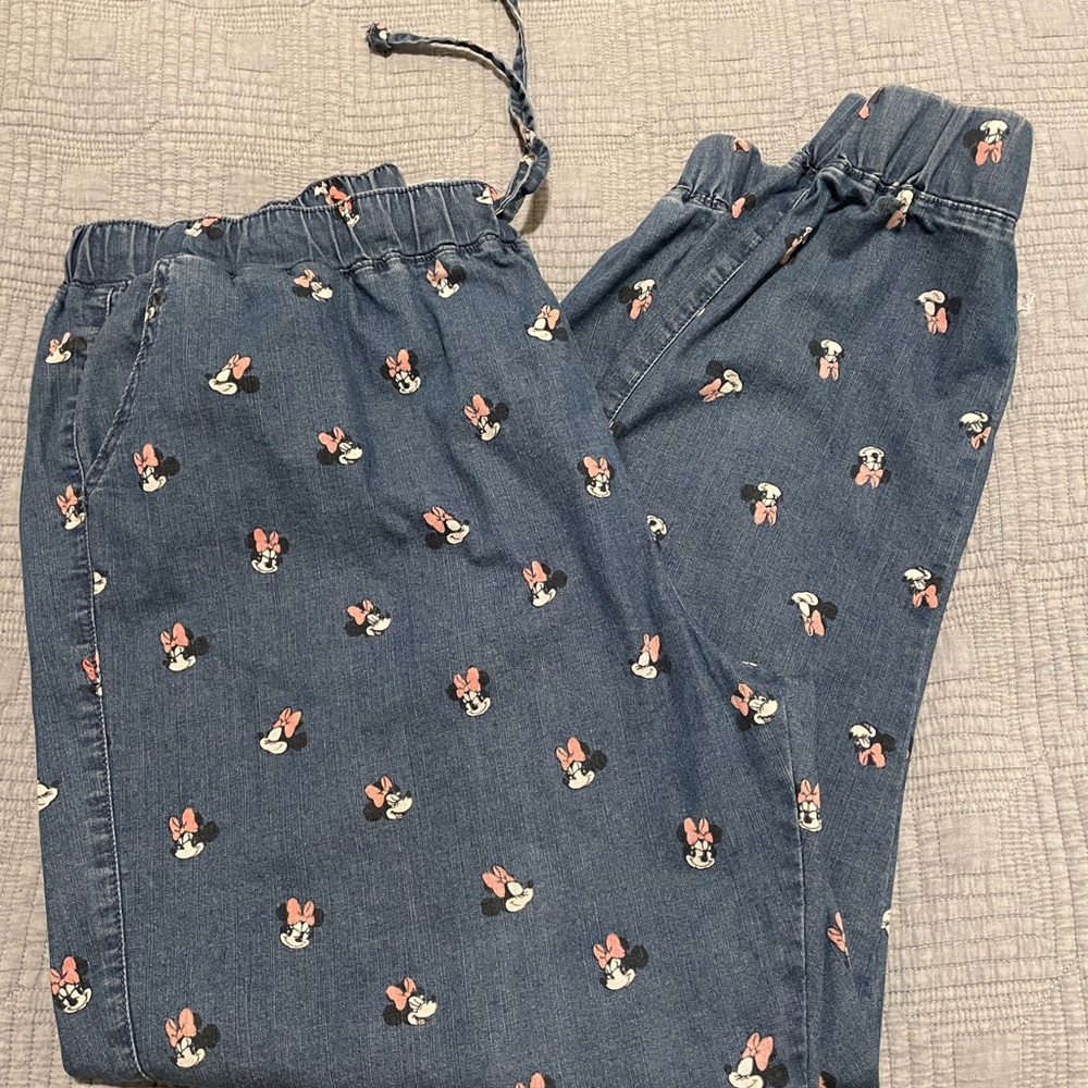 Disney Parks Minnie Print Denim Joggers